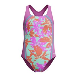 Speedo Girl's Swimsuit One Piece Thick Strap Racer Back Printed