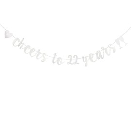 DONGLYJL Silver Glitter Cheer 22 Years Banner, Pre-Strung, 22ND Birthday Party/22ND Wedding Anniversary Party Decorations,Cheers to 22 Years
