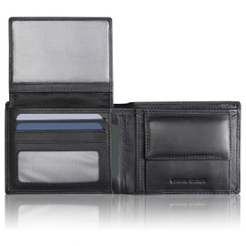 KORUMA Mens Premium Genuine Leather Bifold Wallet Smart Credit Card Blocker and Coin Pocket with RFID & 100% NFC Protected – Black 3-in-1 Wallet