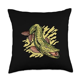 Angel Fishing, lustige Sprüche Colourful Pike Graphics for Fishing Holidays and carp Friends Throw Pillow, 18x18, Multicolor