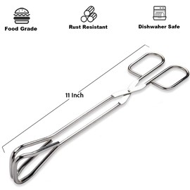Hiash 11" Heavy Duty Stainless Steel Kitchen Scissor Tongs with Comfortable Ergonomic Grip, Heat Resistant tongs for Cooking & BBQ