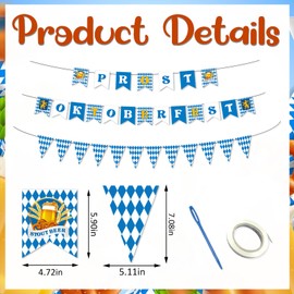 ABTOLS Oktoberfest Flag Banner, Bavarian German Beer Themed Party Favor for Oktoberfest Party Decorations Oktoberfest Sign Yellow White Blue Check Banner for Bavarian Beer Party Backdrop Photo Prop
