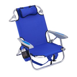 Canpsky Portable Beach Chair for Adults, Outdoor Camping Chair Lay Flat Folding Backpack Beach Reclining Chair with 4 Positions, Headrest, Cooler Pouch, Cup Holder, Blue