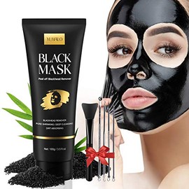 Kit de máscara para quitar puntos negros, máscara facial de carbón, máscara de nariz con cepillo para polvo para la cara, extractores de espinillas, limpieza profunda de poros, acné, máscara negra para todos los tipos de piel (3.5 onzas líquidas)
