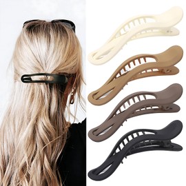 French Flat Hair Clips for Women, 4 Pack Curved Hair Claw Clips for Thick Thin Curly Hair, Strong Hold No Slip Grip Hair Claw Clips for All Hair Textures, Neutral