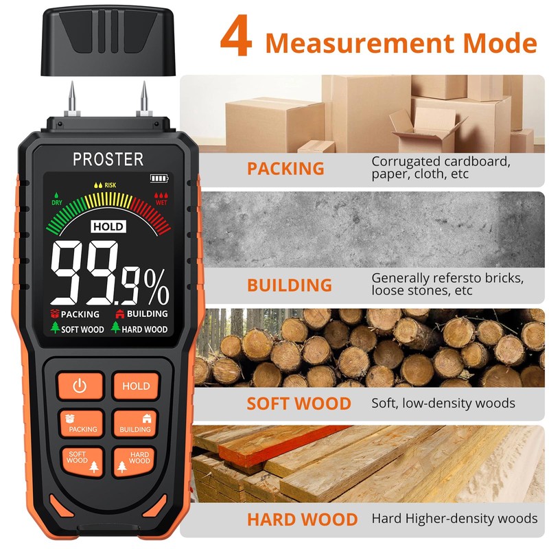Proster Rechargeable Moisture Meter with Tri-Colour Display – Wall Damp