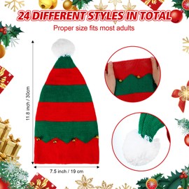 Suhine 24 Packs Christmas Santa Hats Xmas Elf Hats Warm Winter Striped Knitted Crochet Caps for Unisex Adult Men Women Christmas Holiday Winter Party Supply