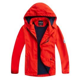 LOKTARC Boys Girls Rain Jacket for Kids Lightweight Waterproof Hooded Raincoats Red 5-6 Years/Size 120