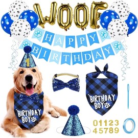 Boxgear Dog Birthday Party Supplies, Dog Birthday Bandana Hat Banner Set, WOOF Balloons Happy Birthday Banner, Dog Birthday Party Supplies for Pets, Puppies, Cats