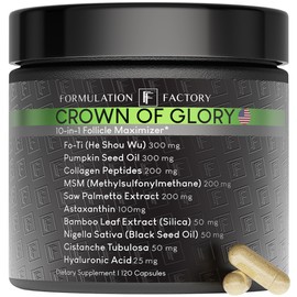 Formulation Factory Crown of Glory 10-in-1 Hair Growth Maximizer, DHT Blocker with Saw Palmetto, Fo-Ti, Collagen, Pumpkin Seed Oil & More, Supports Hair & Scalp Health (4 Month Supply, 240 Capsules)