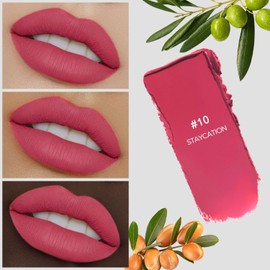 O'CHAIN Matte Lipstick, Long Lasting Full Coverage Waterproof Lipstick for Women, Lip Makeup Infused with Hyaluronic Acid, Olive Oil, Jojoba Oil and Vitamin E (10 STAYCATION)