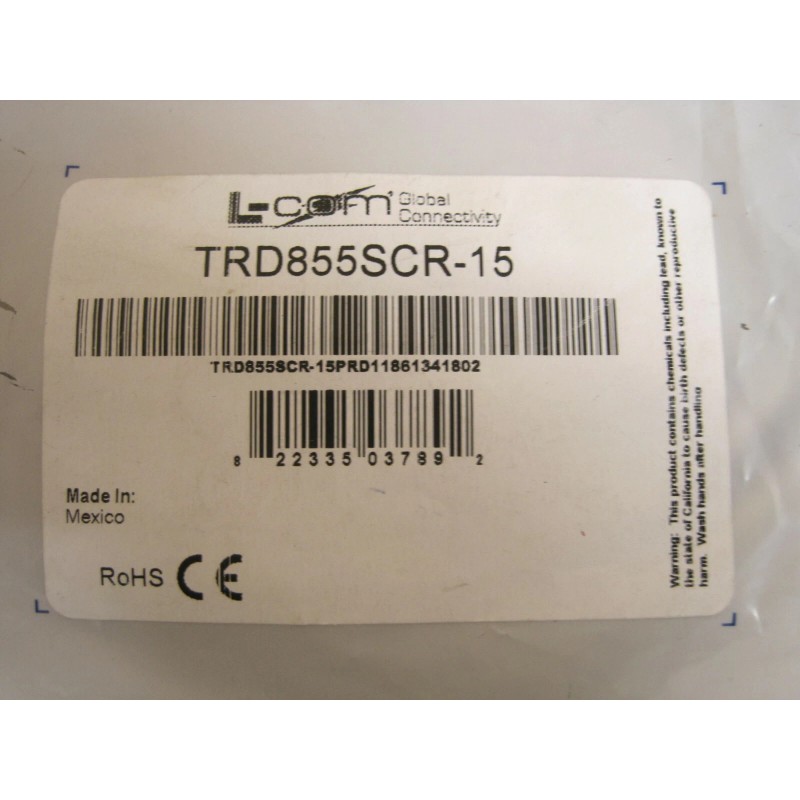 L-Com Shielded Cat 6 Cable Gray 15ft RJ45 PVC Jacket