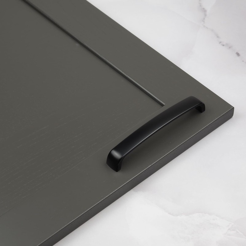 Matt Black Kitchen Cupboard D Bar Handle 160mm Fixing Curved