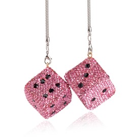 Bling Diamond Dice Car Mirror Accessory – Crystal Hanging Ornament Pendant for Rear View Mirror, Sparkly Decor, Gift for Women and Car Lovers