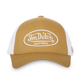 Von Dutch LOFB Adjustable Trucker Cap for Men and Women, white / brown