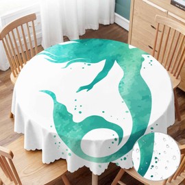 Yibeas Tablecloth Mermaid Tablecloths 60" Diameter Round Watercolor Hand Painted Mermaid Vector Silhouette Tablecloths for Dining Kitchen Wedding and Parties