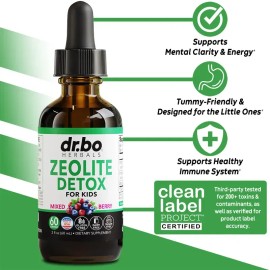 Dr. Bo Zeolite Detox Liquid Drops - Berry Flavored Daily Cleanse with Vitamin D & B12 - Energy, Mental Clarity & Immune Support - 60 Servings