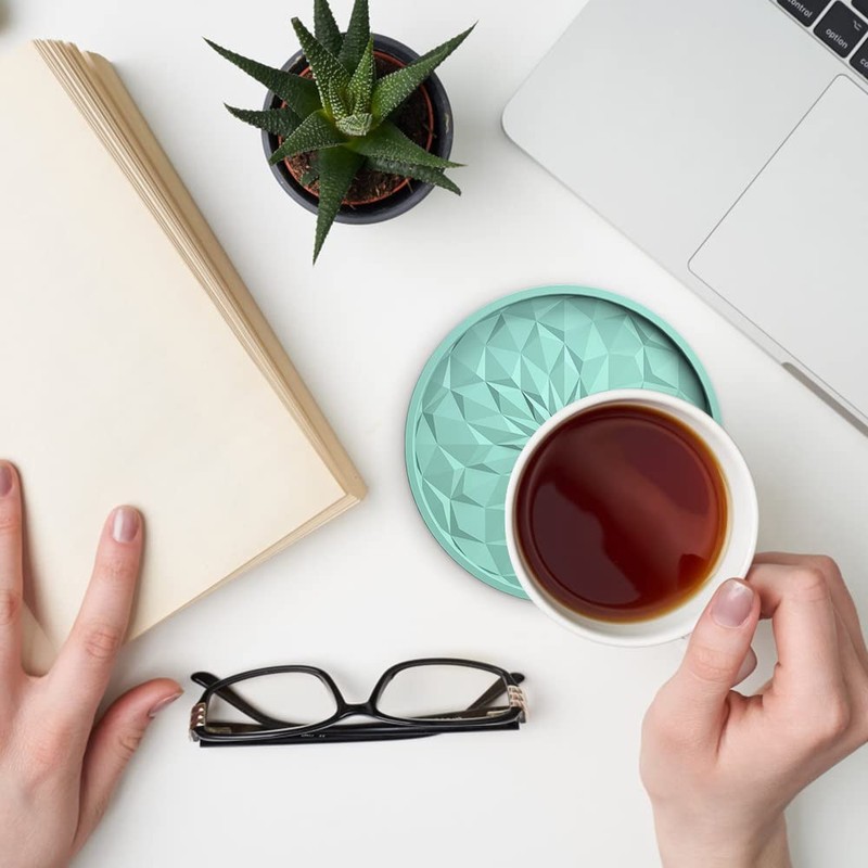 ME.FAN Silicone Coasters with Holder,[6 Pack] Drinking Coasters - Cup