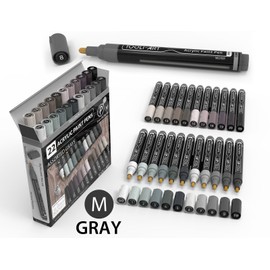 TOOLI-ART 22 Acrylic Paint Pens (GRAYS) Pro Color Series Set (3mm MEDIUM)