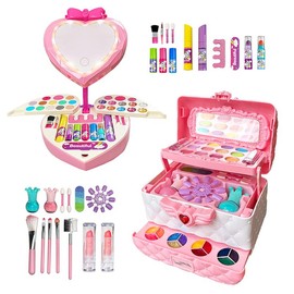 Magic Pink Mirror Make Up Toy Set Aged 3 4 5 6 Years Old:_Mirror Heart+Petal Makeup Box