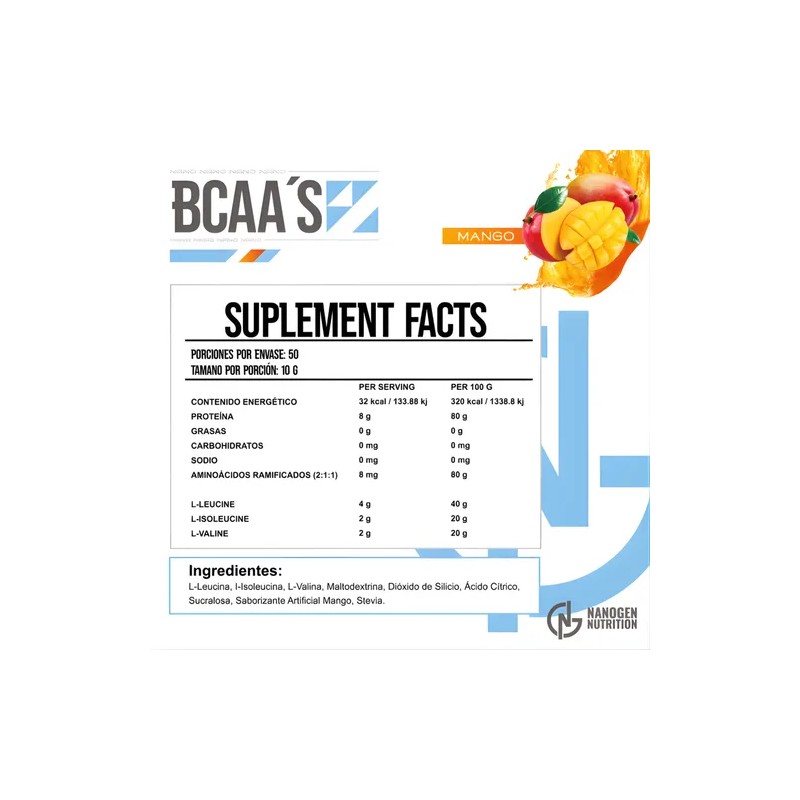 Kit Bcaas Aminoácidos Nanogen Nutrition 500g Recuperador