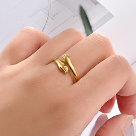 Cybche Boho Hug Hand Ring Gold Hug Hand Open Ring Adjustable Finger Ring Romantic Hug Hand Embrace Ring Minimalist Hugging Ring Jewelry for Women