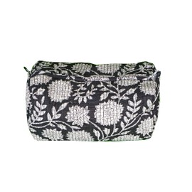 Generic Pieces Indian Handmade Cotton Quilted Handmade Floral Hand Block Print Toiletry Bag,Cosmetic Pouch Bag Makeup Bag For Women (1, Black), 85485