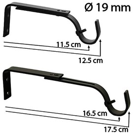 Extendable and Adjustable Curtain Pole Wall Bracket Diameter 19mm Length 125-170mm Black (1 Set of 2 Pole Brackets)