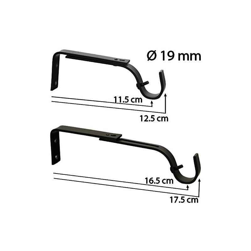 Extendable and Adjustable Curtain Pole Wall Bracket Diameter 19mm Length