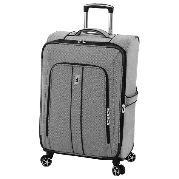 LONDON FOG Newcastle Softside Expandable Spinner Luggage, Black White Herringbone,