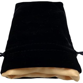 Velvet Dice Bag with Satin Liner 4"x6", Black Velvet Dice Bag with Gold Satin
