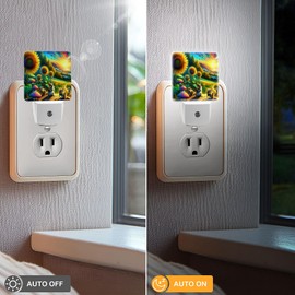 Jahiona LED Night Light Lamp with Smart Sensor Dusk to Dawn Sensor,Sunflower Filled Field Colorful Mushrooms Chipmunks Flying Butterflies And Radiant Sun Night Light Daylight White,0.5W Plug-into Wall