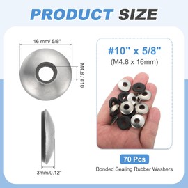 sourcing map 70Pack Stainless Steel EPDM Bonded Sealing Washers, #10 x 5/8" Neoprene Cushioning Washer Gasket for Screws Bolts Machinery (M4.8x16mm)