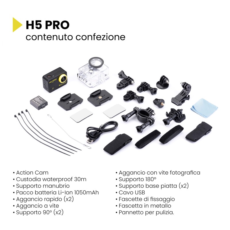 Midland Videocamera Action CAM H5 Pro Nera e Giallo C1515,
