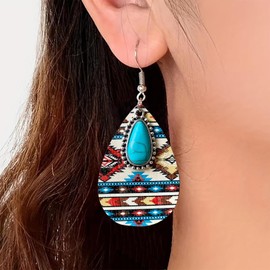 Boho Teardrop Turquoise Earrings for Women Trendy Western Jewelry Earrings Country Concert Nashville Outfits for Women