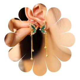 Vintage Green Crystal Butterfly Earrings Long Dangly Butterfly Earrings Gold Dangle Earrings Wedding Jewelry for Women and Girls