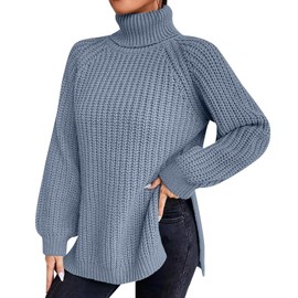 QUINTRA Loose Solid Color Sweater Medium Long Autumn/Winter Turtleneck Long Sleeved Knit Sweater Maternity Pullover Sweater (AA-BU1, XL)