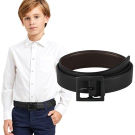 Monopa Reversible Kids Belts for Boys - Brown and Black Leather Belt for School Uniform Casual Jeans (90cm,Black)