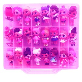 HOME4 Double Sided Storage Container - No BPA - Organizer Case - 48 Compartments - Compatible with Dolls LOL lils, Pets, Surprise Tiny Toys, Shopkins, Accessories, Beads, Crafts (Pink)