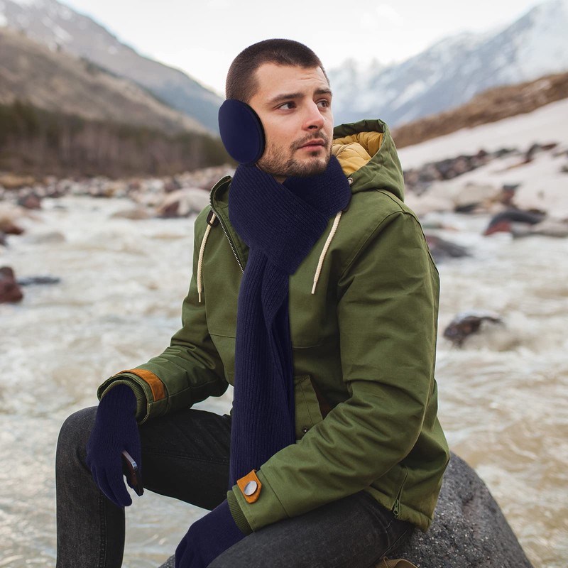 Aneco Juego de gorro de invierno para hombre, 4 piezas,