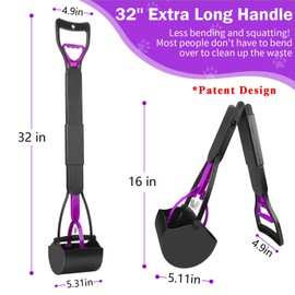 UPSKY 32'' Pooper Scooper for Large Small Dogs, Long Handle Dog Poop Scooper with Waste Bags, Portable Dog Poop Pick Up Tool, Folding Poop Scoop for Yard, Grass, Dirt, Gravel