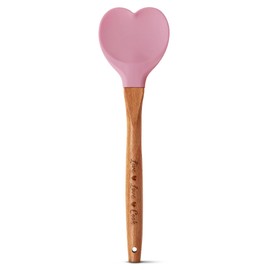 Gorgeous Heart shaped Bamboo Wooden Spoon with an engraved handle and heart shaped base hole for hanging The secret ingredient is Love The perfect addition to a kitchen (Pink Silicone)