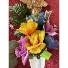 Floral trellis Angel graveside Arrangement 21 Inches Blue, Yellow, Pink, White