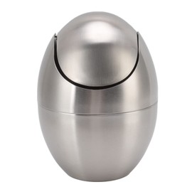 Mini Countertop Trash Can, Simple Stainless Steel Table Trash Can with Swing Lid Egg Shape Small Garbage Bin for Home Office Coffee Bar