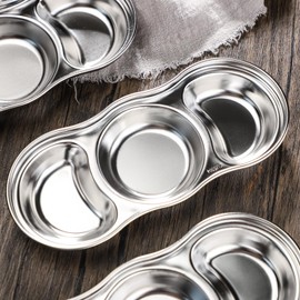 Biioistle Stainless Steel Sauce Dishes 3pcs Sauce Cups 3 Compartment Soy Sushi Dipping Bowls for Home Kitchen Restaurant BBQ (Style01)