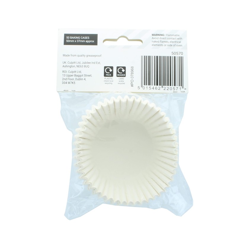 Culpitt Select White Baking Cases, Greaseproof Paper Baking Cups, 50mm