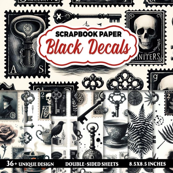 Black Decals Scrapbook Paper: Decorative Anime for Junk Journals, Scrapbooking,