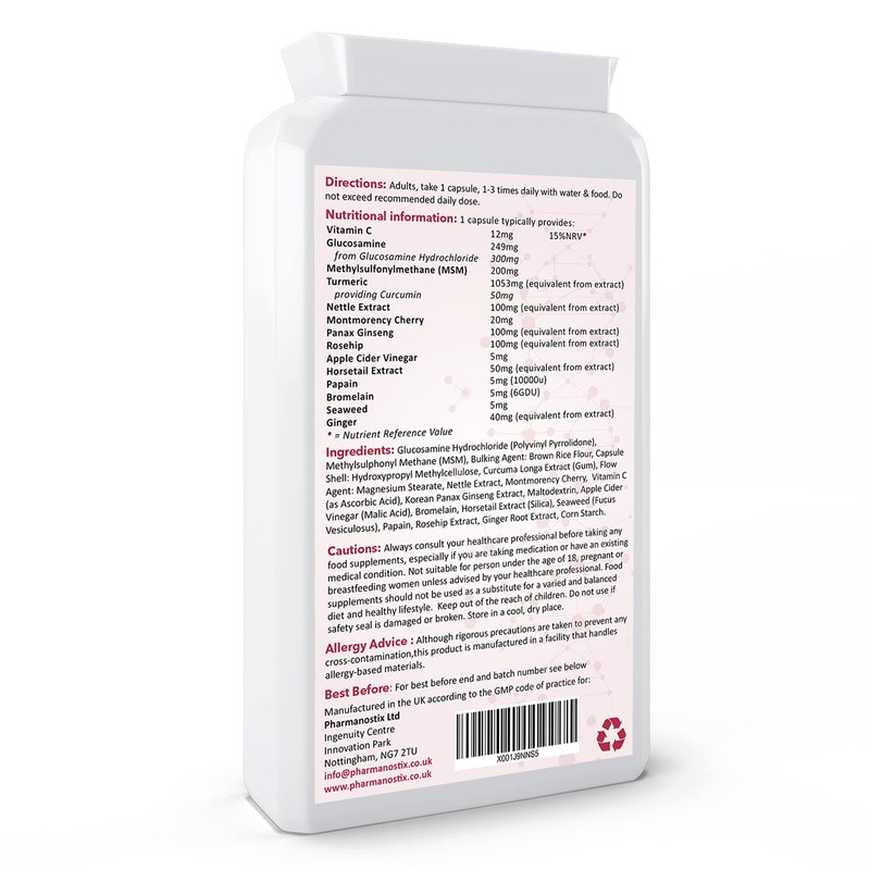 Vegan Glucosamine Plus 120 Capsules - with MSM, Sour Cherry,