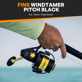 FINS Windtamer Pitch Black Braid Fishing Line - No-Fade, Round 4-End Braided Line for Bass Angling, Resists Wind Knots and Twisting, Non-Bleeding - Black - 40 lb - 500 Yds