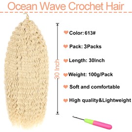 Mscat 30 Inch Ocean Wave 3 Pack Crochet Hair Extexsions Long Blonde Deep Wave Synthetic Hair Curly Braiding Hair for Black Women 613#